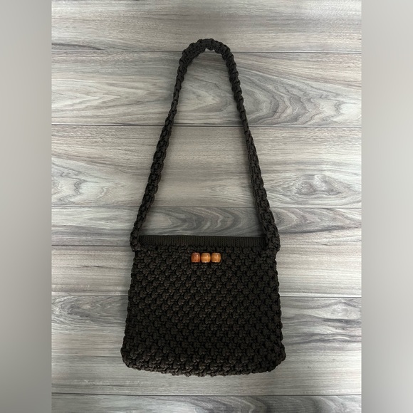 Vintage Brown Knit Beaded Purse - Picture 1 of 3